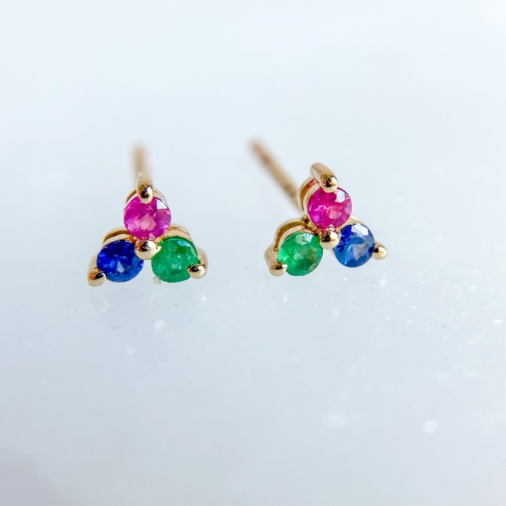 14K Yellow Gold Multi Stone Stud Earrings